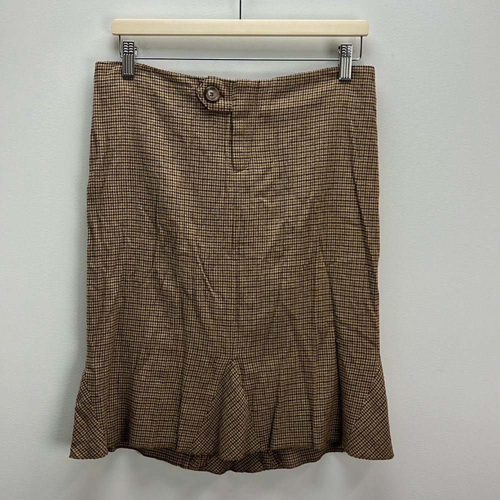 Vince Vintage Houndstooth Skirt Wool Womens 6 Old Money Fall Academia Heritage